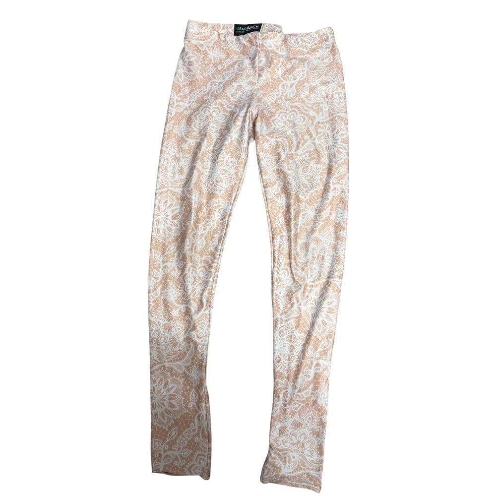 Gear Bunch leggings sz M yoga activewear stretchy lightweight cream & gold
